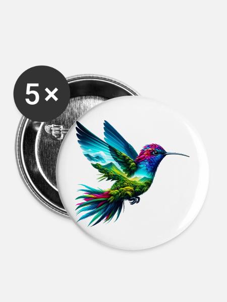 Kolibri - Buttons mittel 32 mm (5er Pack) - Weiß