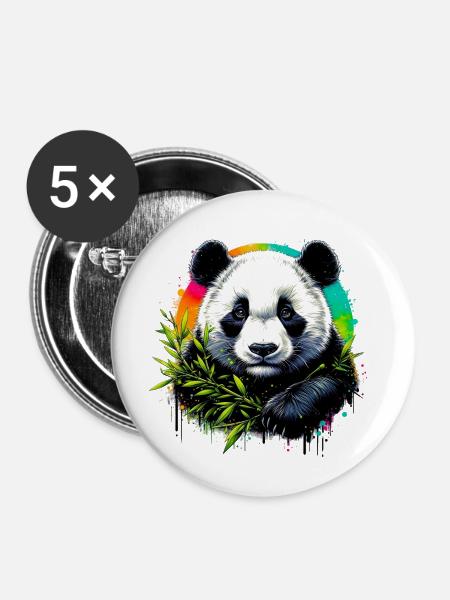Panda - Buttons mittel 32 mm (5er Pack) - Weiß