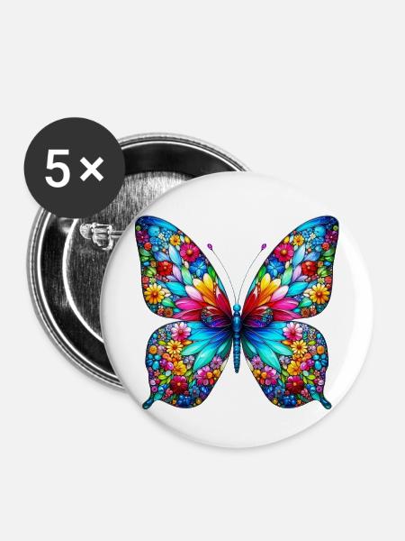 Schmetterling - Buttons mittel 32 mm (5er Pack) - Weiß