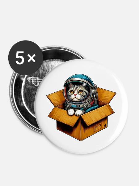 Astronaut Katze - Buttons mittel 32 mm (5er Pack) - Weiß