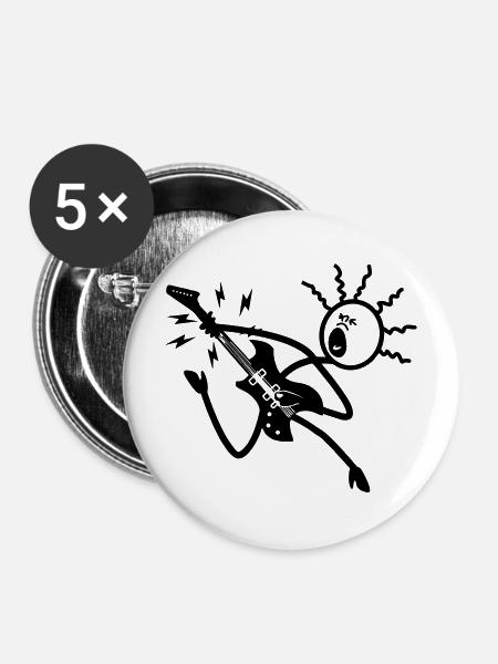 Stickmen-Gitarrist - Buttons mittel 32 mm (5er Pack) - Weiß