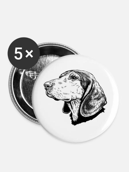 Griechische Bracke sw Hellenikos Ichnilatis - Buttons mittel 32 mm (5er Pack) - Weiß