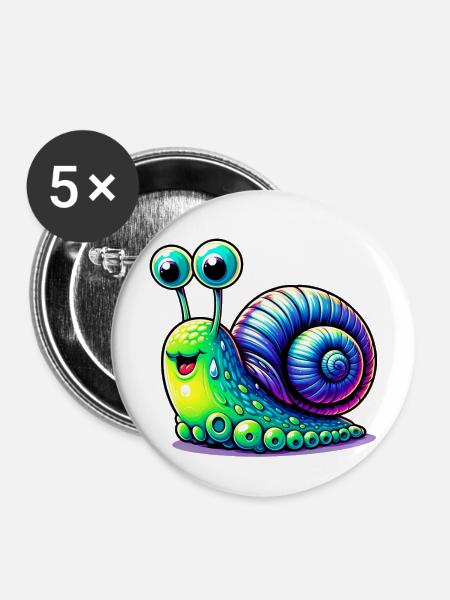 Schnecke - Buttons mittel 32 mm (5er Pack) - Weiß