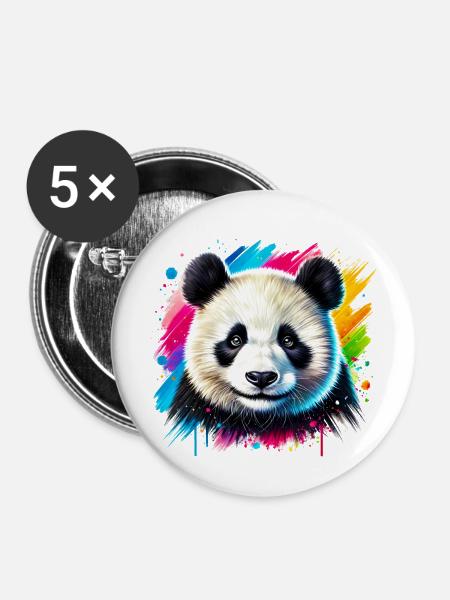 Panda - Buttons mittel 32 mm (5er Pack) - Weiß