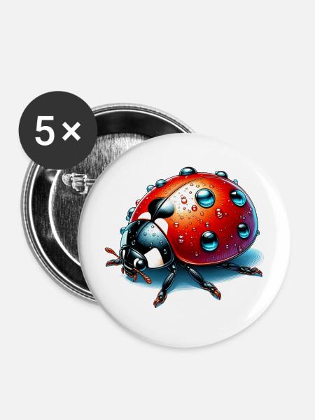 Marienkäfer - Buttons mittel 32 mm (5er Pack) - Weiß
