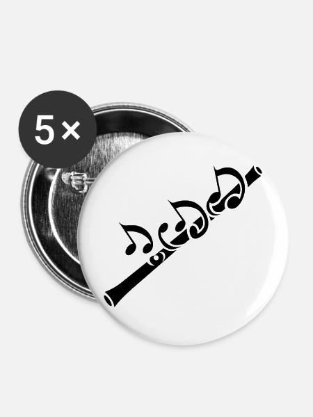 Flötenmusik - Buttons mittel 32 mm (5er Pack) - Weiß