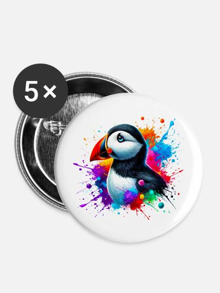 Papageitaucher - Buttons mittel 32 mm (5er Pack) - Weiß