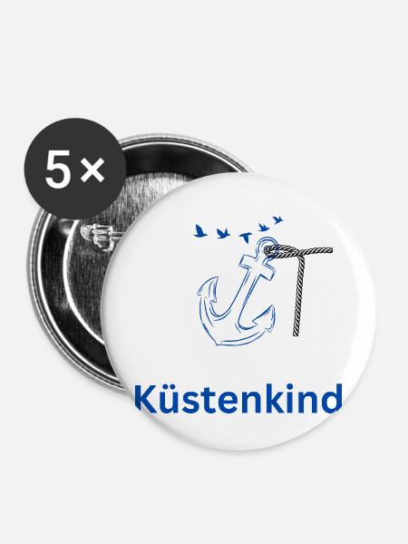 Küstenkind - Buttons mittel 32 mm (5er Pack) - Weiß