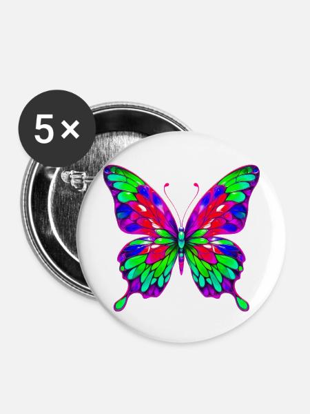 Schmetterling - Buttons mittel 32 mm (5er Pack) - Weiß