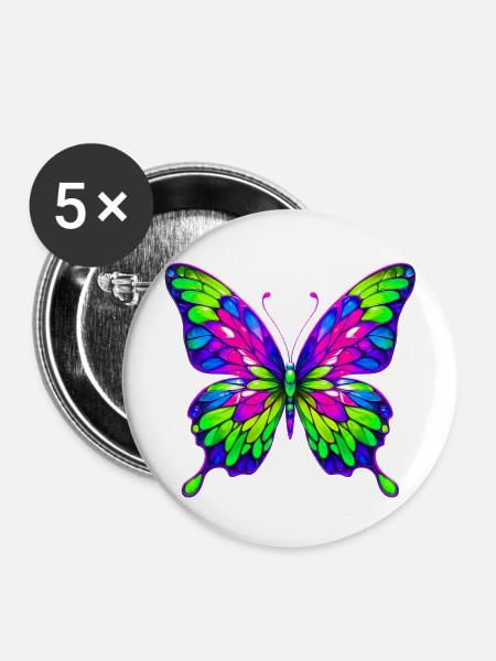 Schmetterling - Buttons mittel 32 mm (5er Pack) - Weiß