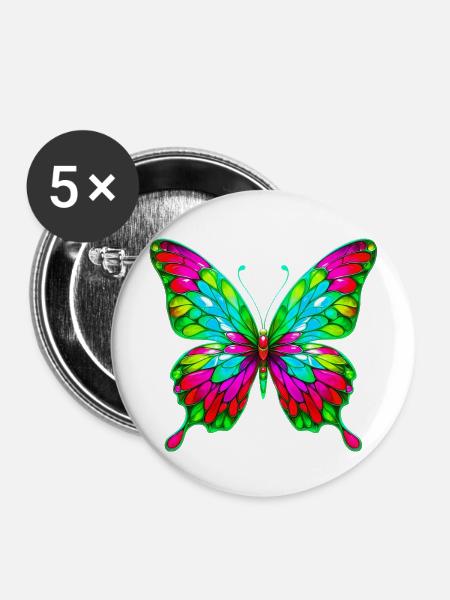 Schmetterling - Buttons mittel 32 mm (5er Pack) - Weiß