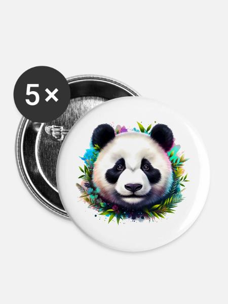 Panda - Buttons mittel 32 mm (5er Pack) - Weiß