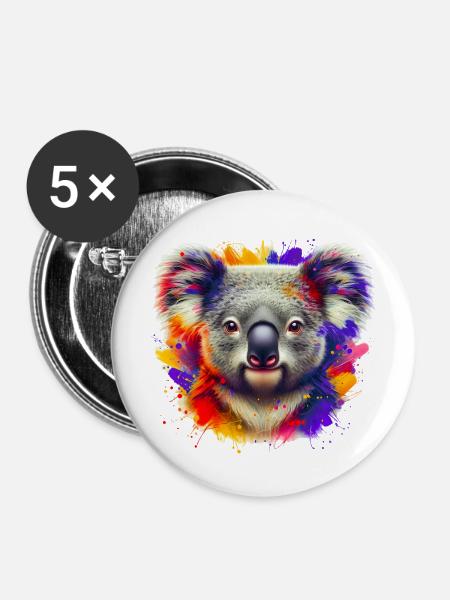 Koala - Buttons mittel 32 mm (5er Pack) - Weiß