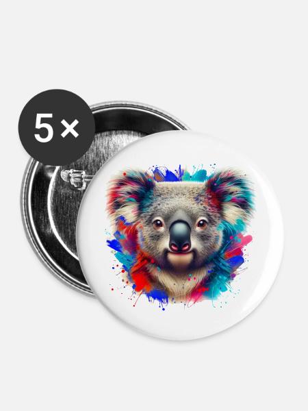 Koala - Buttons mittel 32 mm (5er Pack) - Weiß