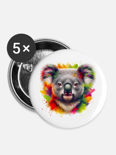 Koala - Buttons mittel 32 mm (5er Pack) - Weiß
