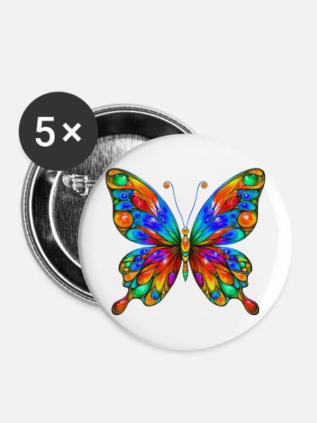 Schmetterling - Buttons mittel 32 mm (5er Pack) - Weiß