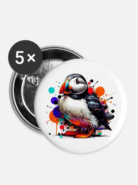Papageitaucher - Buttons mittel 32 mm (5er Pack) - Weiß