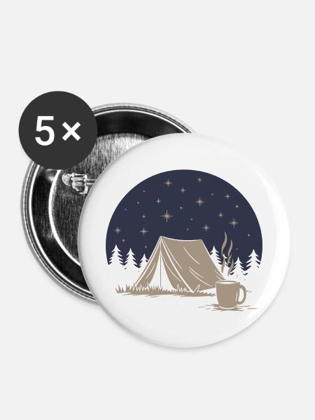 Camping und Kaffee - Buttons mittel 32 mm (5er Pack) - Weiß