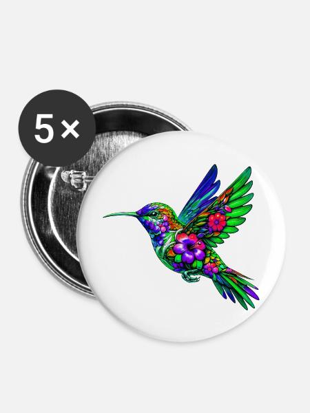 Kolibri - Buttons mittel 32 mm (5er Pack) - Weiß