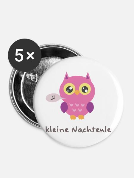Kuschelige Eule mit Singender Note - Buttons mittel 32 mm (5er Pack) - Weiß
