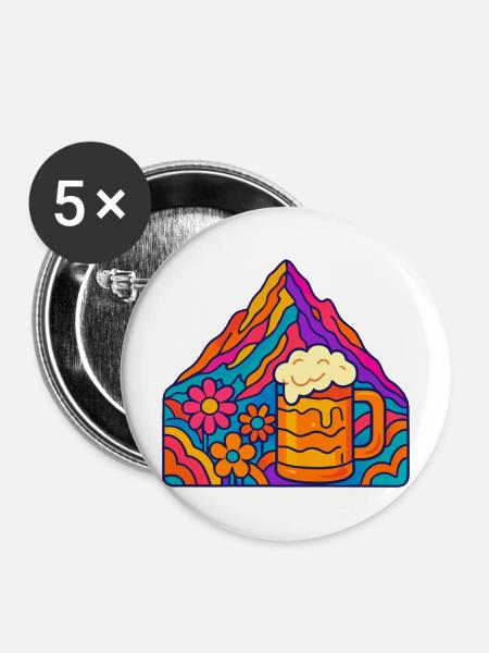 Lebendige Berglandschaft mit Bierglas - Buttons mittel 32 mm (5er Pack) - Weiß