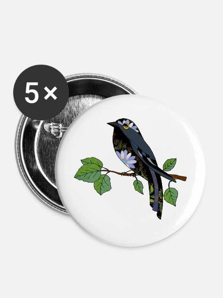 Bunter Vogel - Buttons mittel 32 mm (5er Pack) - Weiß