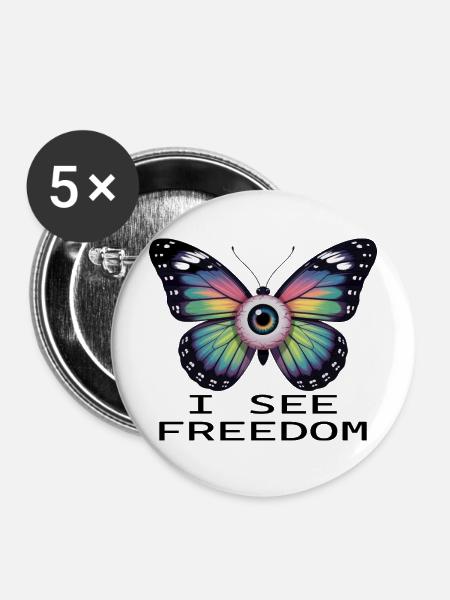 Regenbogenaugen-Schmetterling - Buttons mittel 32 mm (5er Pack) - Weiß