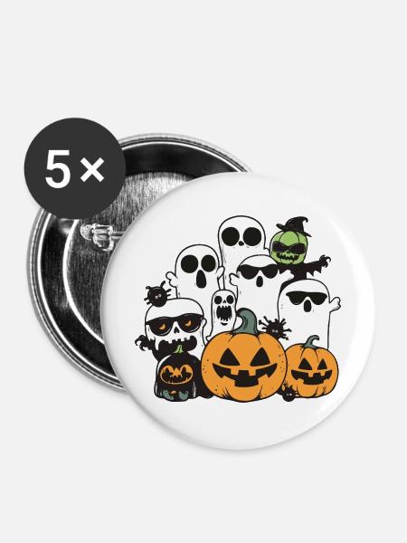 Halloween Party Figuren - Buttons mittel 32 mm (5er Pack) - Weiß