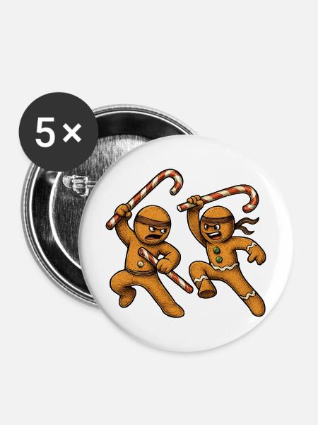Weihnachts-Lebkuchenmänner - Buttons mittel 32 mm (5er Pack) - Weiß