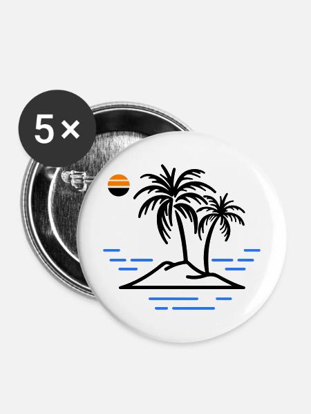 Palmen Insel - Buttons mittel 32 mm (5er Pack) - Weiß