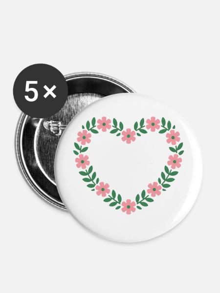 Wildblumenherz Botschaft - Buttons mittel 32 mm (5er Pack) - Weiß