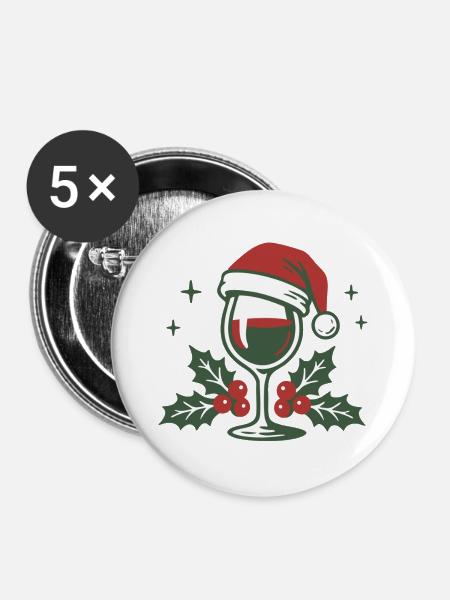 Weinglas mit Santa Hut Beeren - Buttons mittel 32 mm (5er Pack) - Weiß
