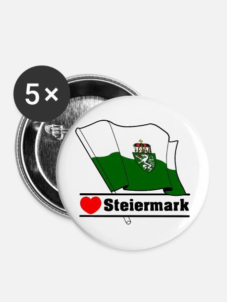 Steiermark-Flagge mit Herz - Buttons mittel 32 mm (5er Pack) - Weiß