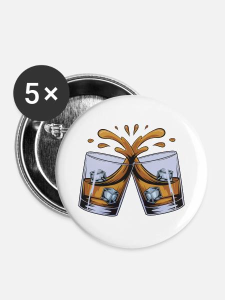 Prost: Zwei Gläser Klingen - Buttons mittel 32 mm (5er Pack) - Weiß