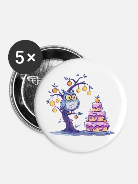 Nacht Eulenbaum Kuchen - Buttons mittel 32 mm (5er Pack) - Weiß