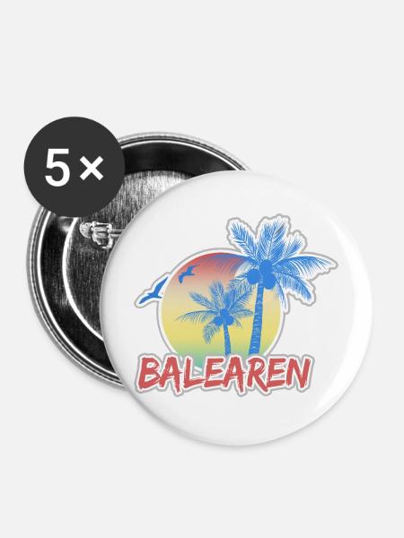 Urlaub Balearen - Buttons mittel 32 mm (5er Pack) - Weiß