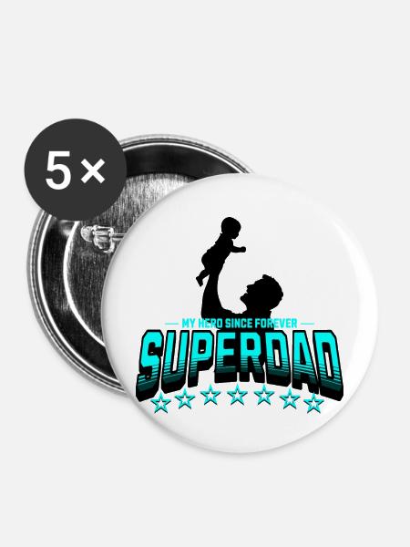 Superdad Heldenvater Seit Immer - Buttons mittel 32 mm (5er Pack) - Weiß