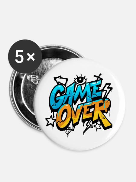 Game Over Graffiti Splash Tee - Buttons mittel 32 mm (5er Pack) - Weiß