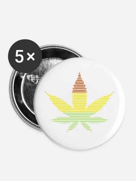 Cannabis-Blatt - Buttons mittel 32 mm (5er Pack) - Weiß