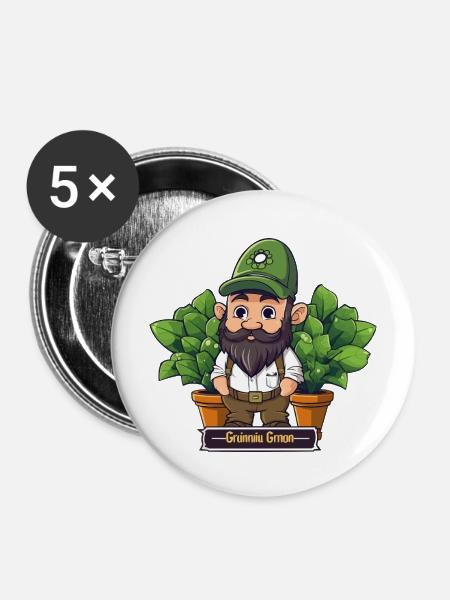 Grüner Gärtnergnom Comic - Buttons mittel 32 mm (5er Pack) - Weiß