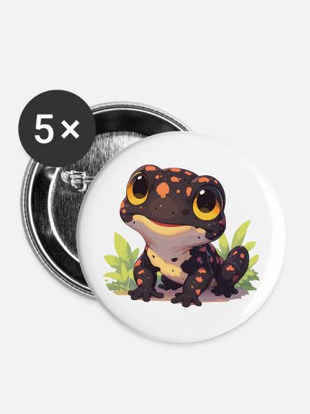 Feuersalamander Salamander - Buttons mittel 32 mm (5er Pack) - Weiß