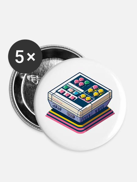 Retro Spielkonsole Pixelkunst - Buttons mittel 32 mm (5er Pack) - Weiß