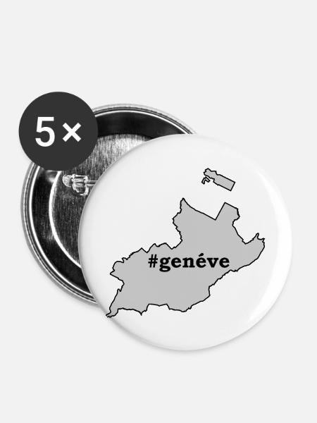 GE Genève / Genf - Buttons mittel 32 mm (5er Pack) - Weiß