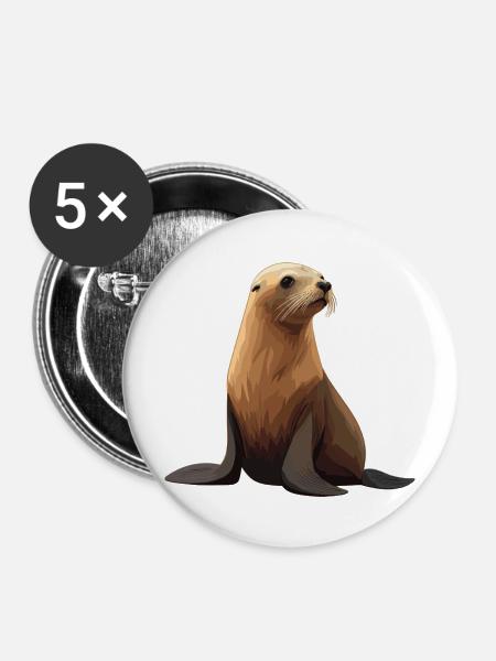 Seelöwen Seelöwe - Buttons mittel 32 mm (5er Pack) - Weiß