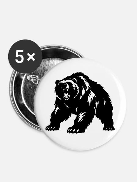 Grizzly Bär Silhouette - Buttons mittel 32 mm (5er Pack) - Weiß