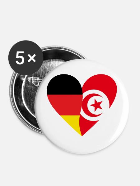 Herz der zwei Länder - Buttons mittel 32 mm (5er Pack) - Weiß