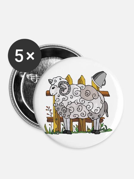 Widder - Buttons mittel 32 mm (5er Pack) - Weiß