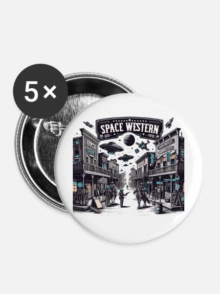 Space Western Stadt-Szene - Buttons mittel 32 mm (5er Pack) - Weiß