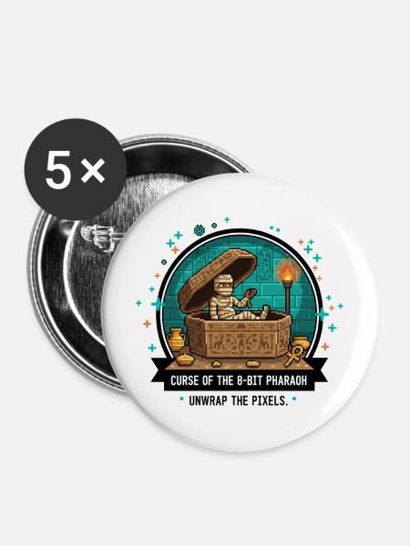8-Bit Pharao Grabmal - Buttons mittel 32 mm (5er Pack) - Weiß