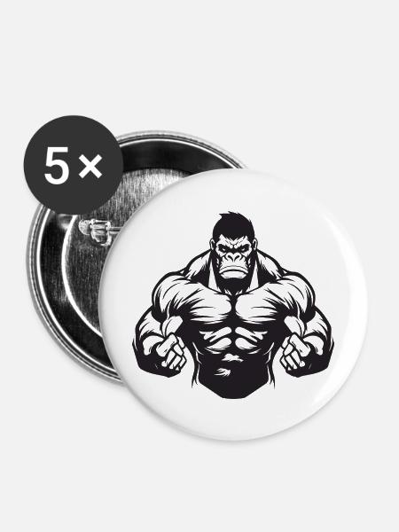Gorilla Muskeln - Buttons mittel 32 mm (5er Pack) - Weiß